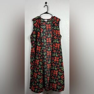 LuLaRoe Women’s Sz XL Floral Red Joy Long Vest Casual Sleeveless Lightweight